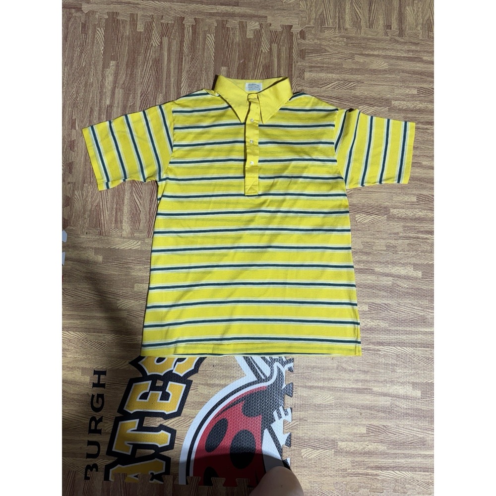 Vintage Hathaway Golf Classic Yellow Striped Polo Cotton Men's XL